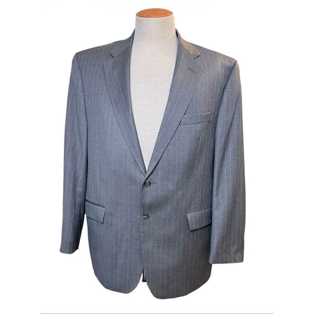 Lauren Ralph Lauren Blazer Mens 46R Gray White Pinstripe Sport Coat Jacket